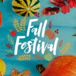 Fall festival logo with pumpkins and leaves